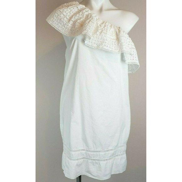 Abercrombie & Fitch White Cotton Dress Eyelet Embroidery One Shoulder M EUC - Picture 1 of 4